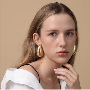 Lightweight Waterdrop Hollow Open Hoops, Hypoallergenic Gold Plated ~NEW~